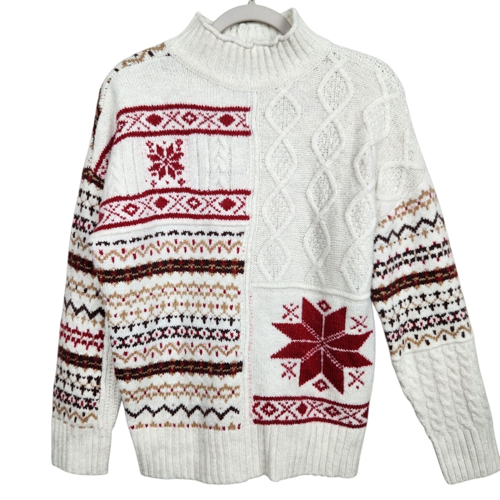 American Eagle Outfitters AEO Christmas Sweater Fair Isle Rib Knit Womens Size S